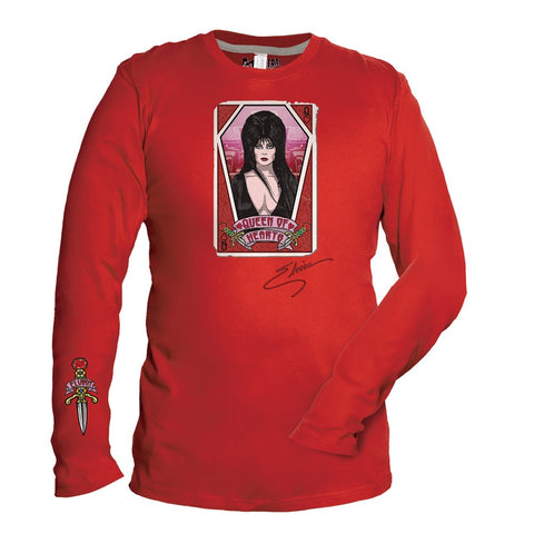 Elvira Queen Of Hearts Tarot Red Long Sleeve Shirt