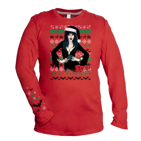 Elvira Wink Xmas Sweater Red Long Sleeve Shirt