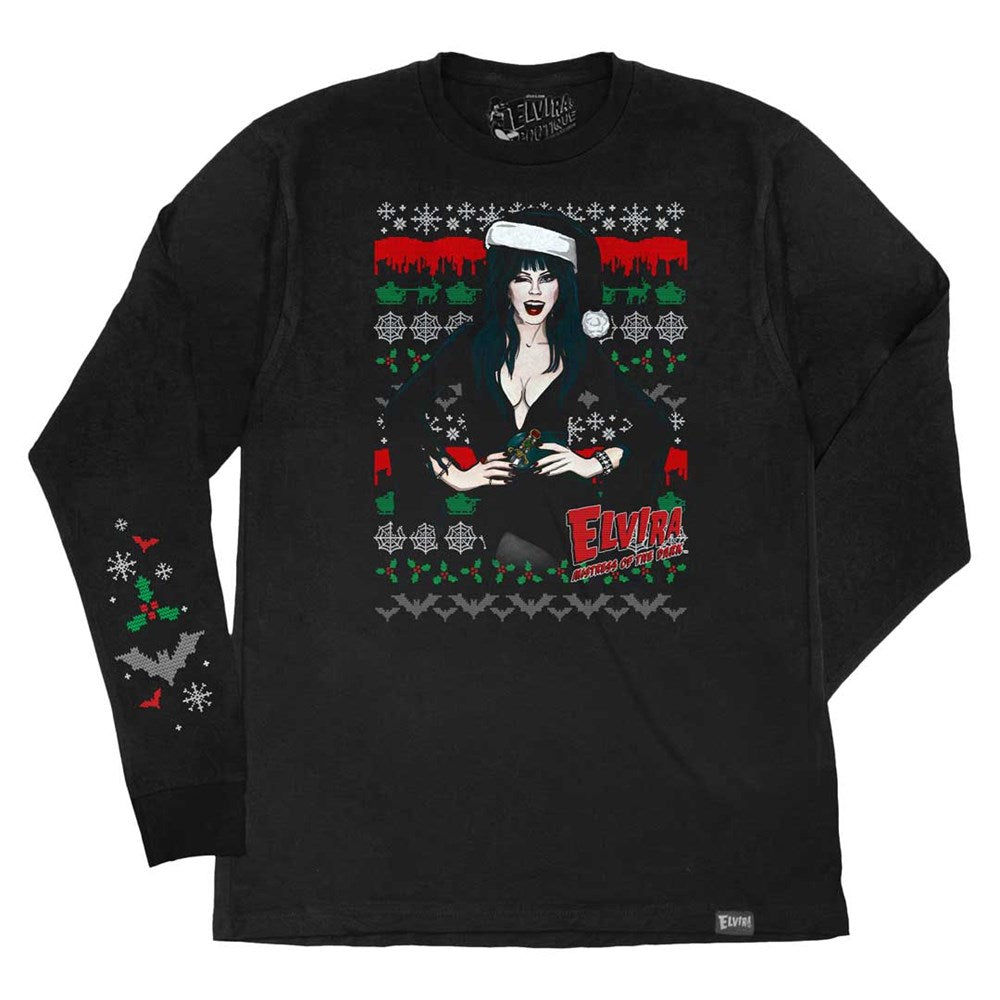 Elvira Wink Xmas Sweater Black Long Sleeve Shirt