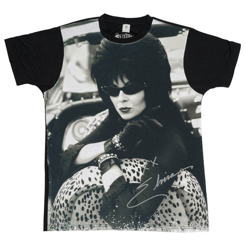 Elvira Black And White Macabre Leo Jumbo Print T-shirt