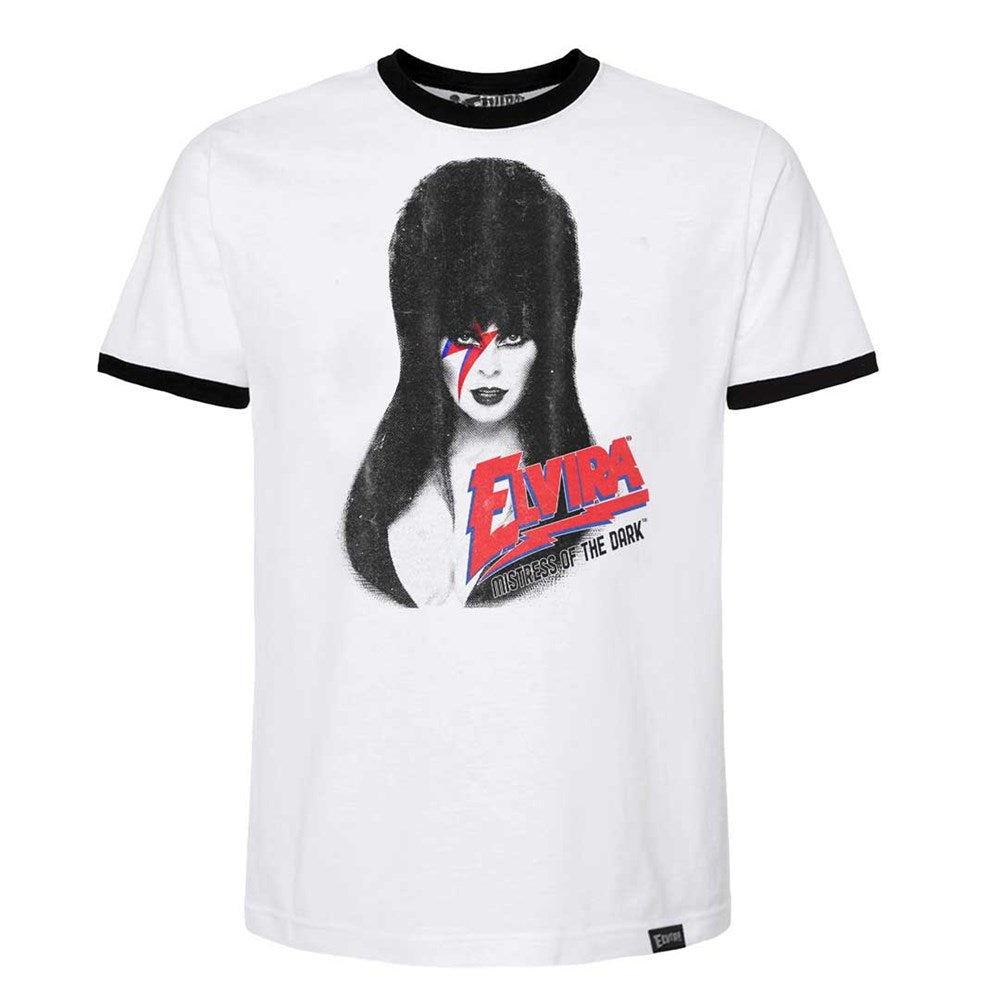 Elvira Bowie Bolt Distressed Ringer Mens T-shirt