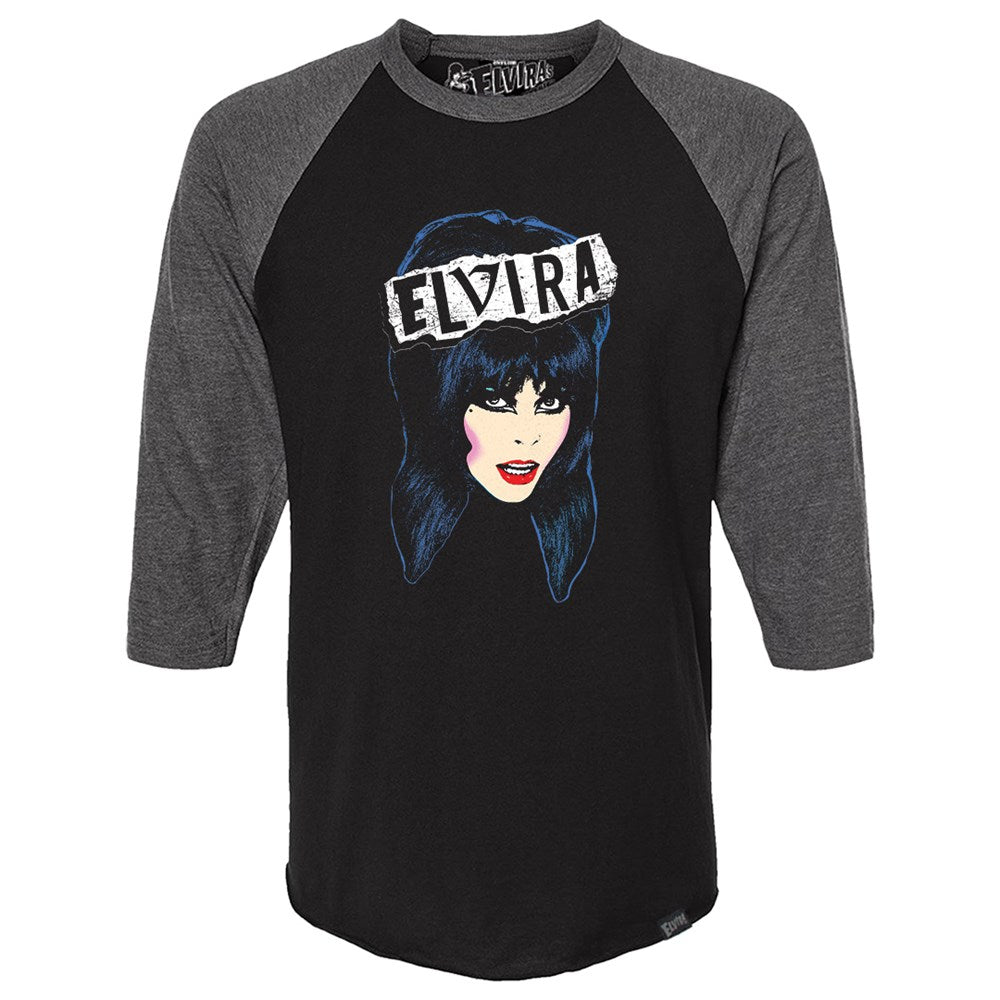 Elvira Pop Punk Art 3/4 Sleeve Raglan Charcoal Shirt