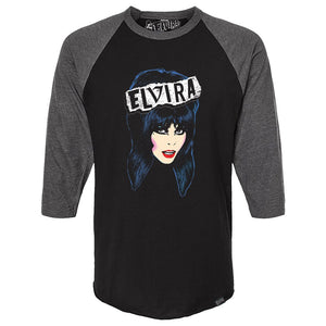 Elvira Pop Punk Art 3/4 Sleeve Raglan Charcoal Shirt