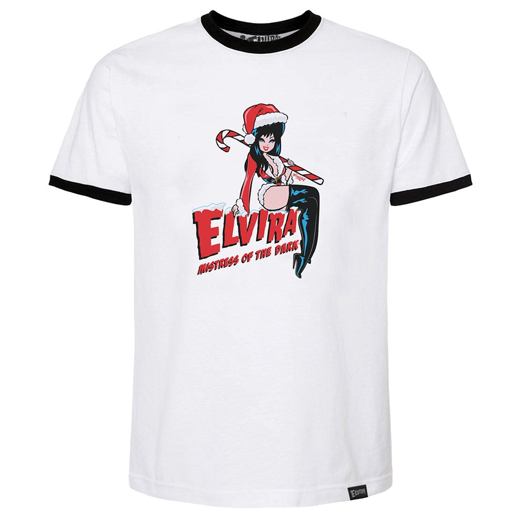 Elvira Viva Candy Cane Ringer Mens Tshirt