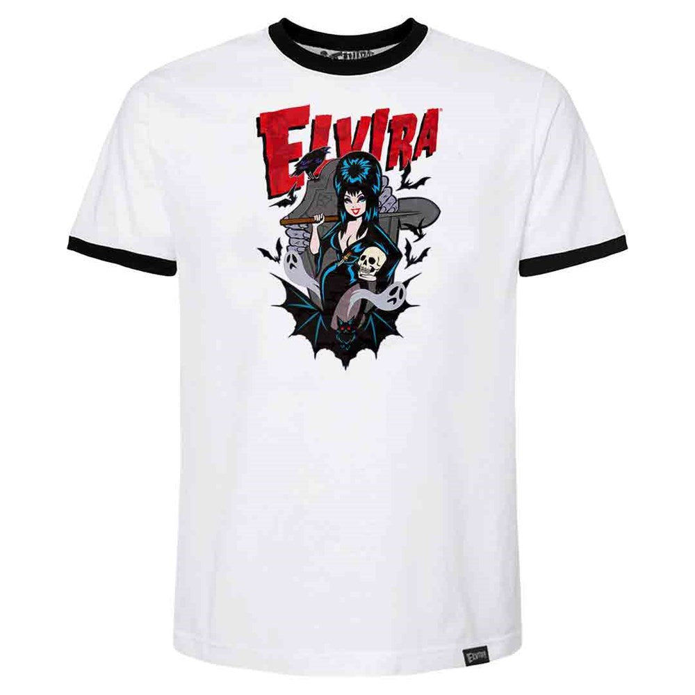 Elvira Viva Haunting Will Go Ringer Mens T-shirt