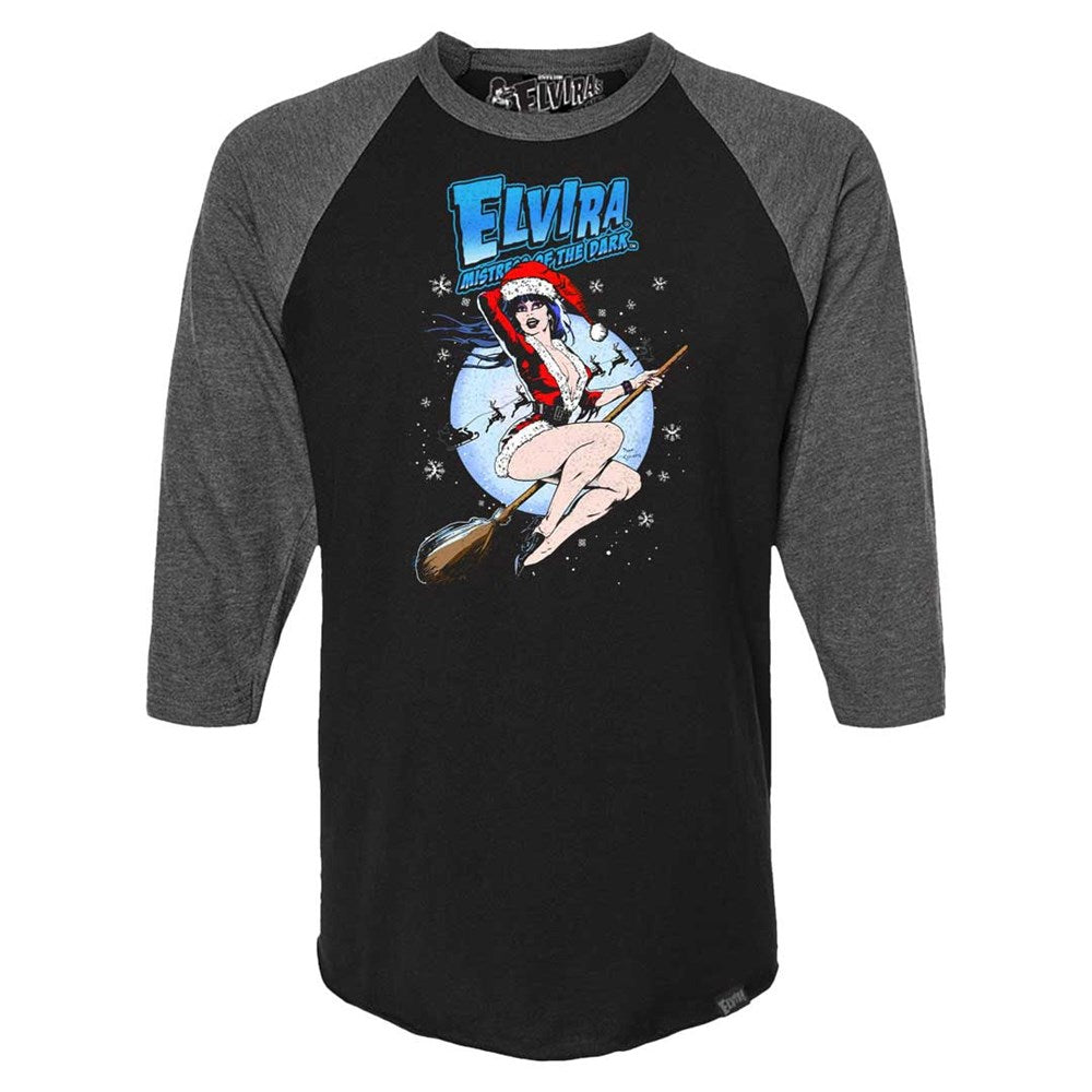 Elvira Xmas Comic Witch 3/4 Sleeve Raglan Charcoal Shirt