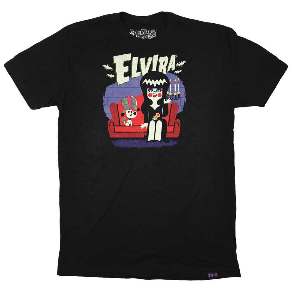 Elvira And Gonk Couch Mens Black T-shirt