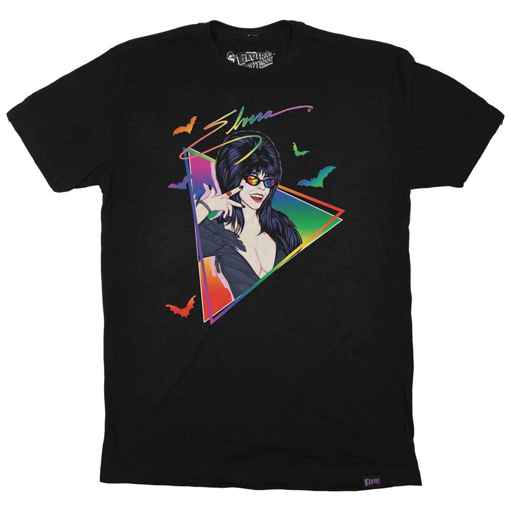 Elvira New Wave Bats Rainbow Mens Tshirt