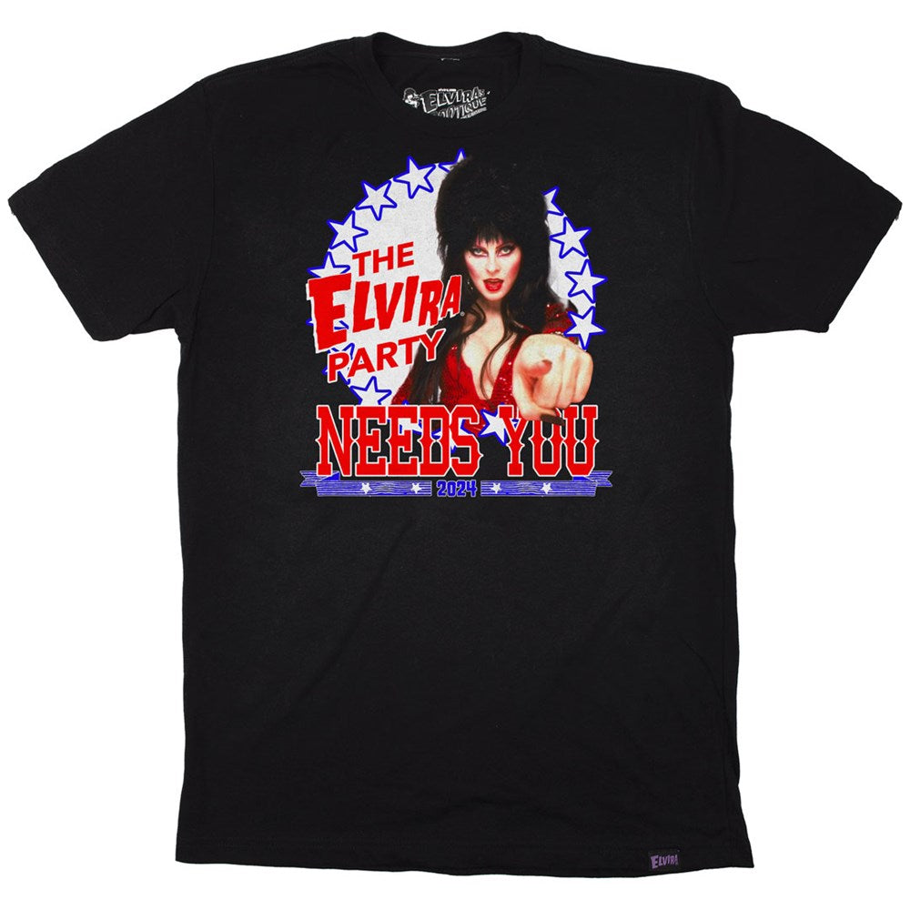 Elvira Party Needs You Mens Black Tshirt