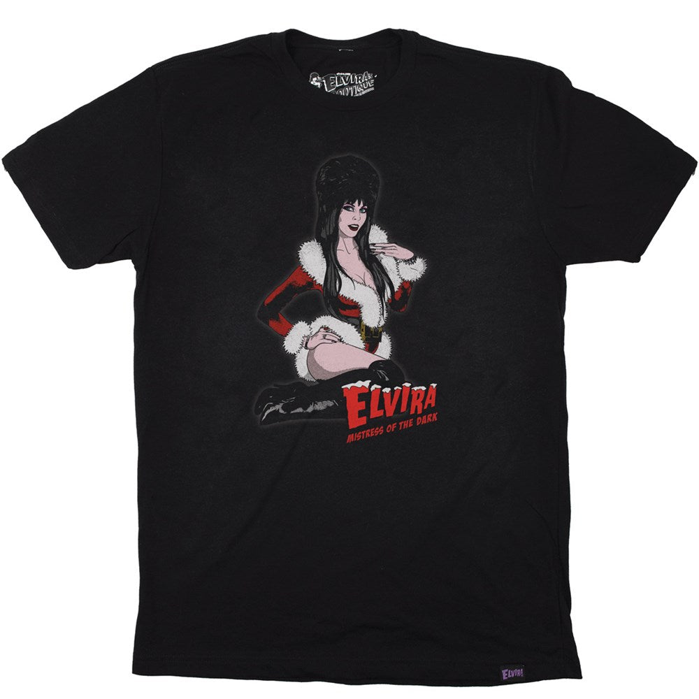 Elvira Santa Suit Art Mens Black Tshirt