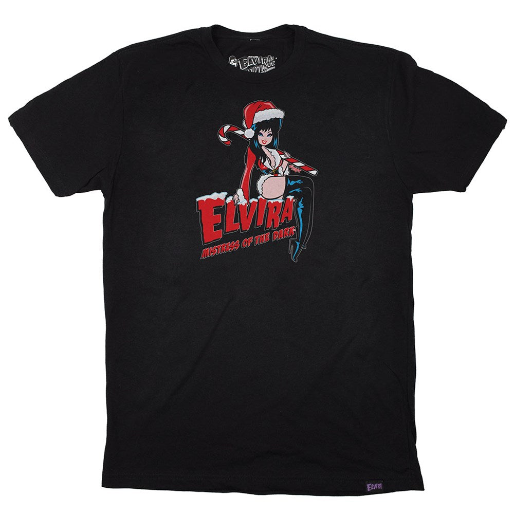 Elvira Viva Candy Cane Mens Black T-shirt