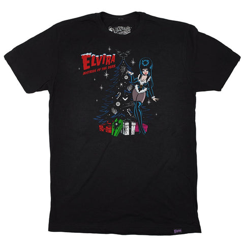 Elvira Viva Xmas Tree Mens Black T-shirt