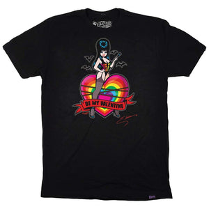 Elvira Be My Valentine Rainbow Mens Black T-shirt