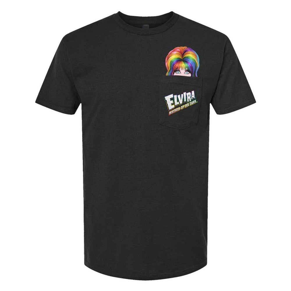 Elvira Peeker Rainbow Pocket Men's Black T-Shirt