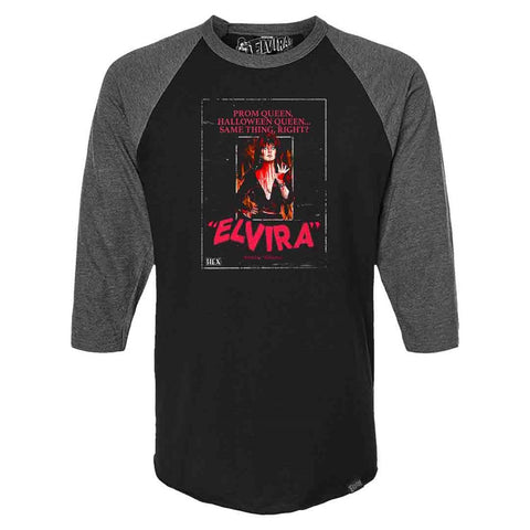 Elvira Prom Queen 3/4 Sleeve Raglan Charcoal Shirt