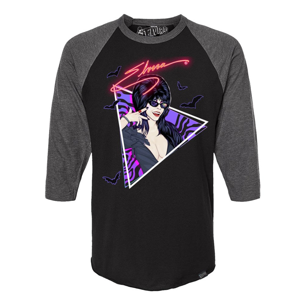 Elvira New Wave Bats 3/4 Sleeve Raglan Charcoal Shirt