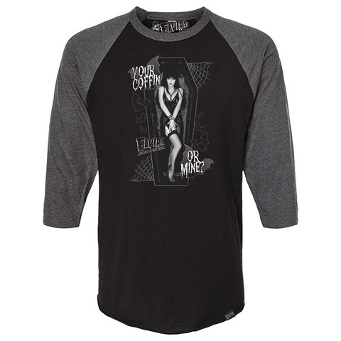 Elvira Your Coffin Or Mine 3/4 Sleeve Raglan Charcoal Shirt