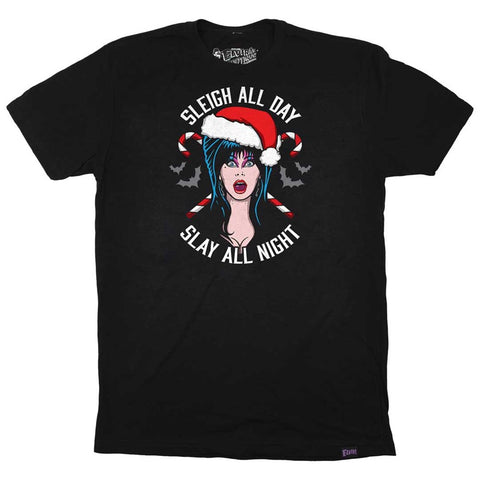 Elvira Xmas Comic Witch Mens Black T-shirt