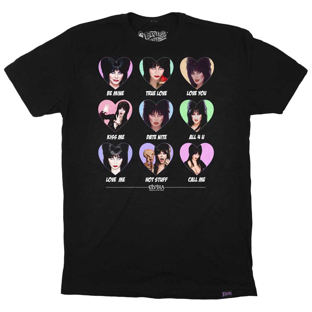 Elvira Sweet Hearts Repeat Mens Black T-Shirt
