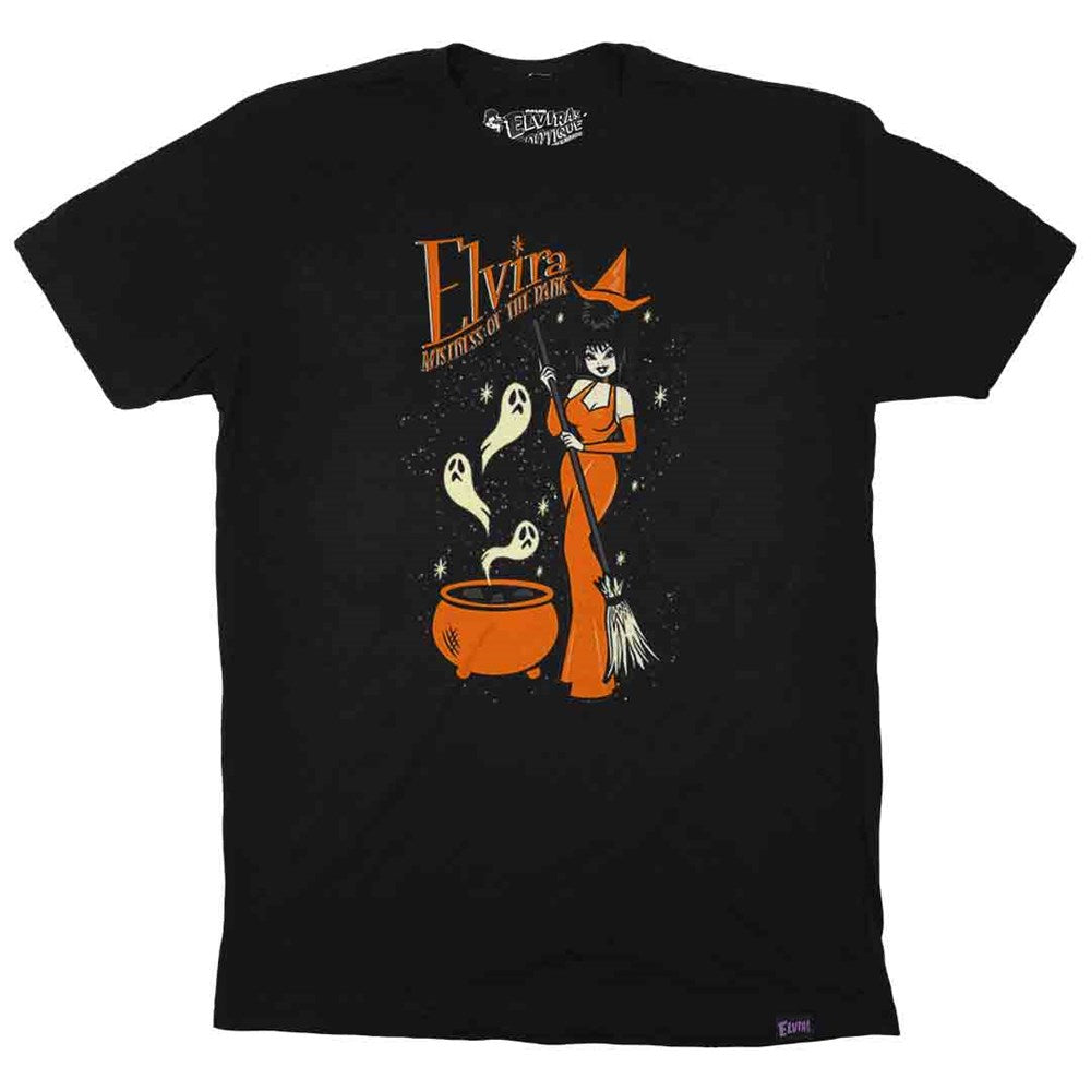 Elvira Viva Vintage Witch Cauldron Mens Black T-shirt