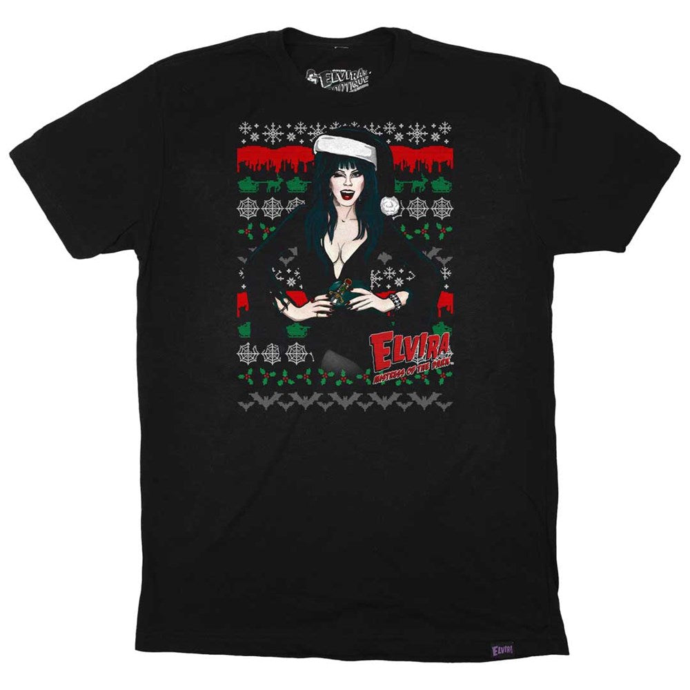 Elvira Wink Xmas Sweater Mens Black T-shirt