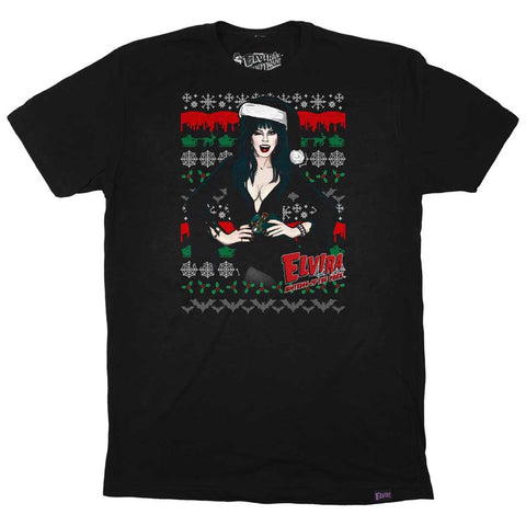 Elvira Wink Xmas Sweater Mens Black T-shirt