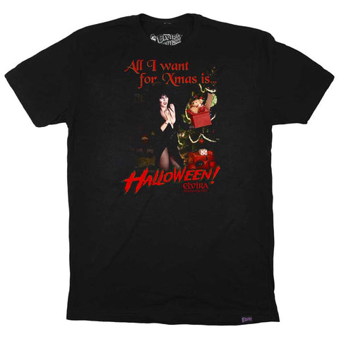 Elvira All I Want Xmas Halloween Mens Black T-shirt