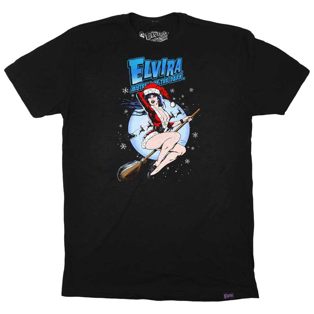 Elvira Xmas Comic Witch Mens Black T-shirt