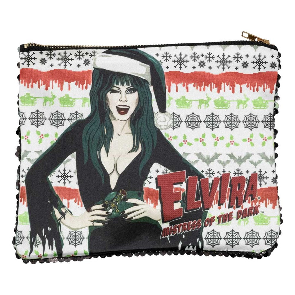 Elvira Wink Xmas Sweater Black Sequin Make Up Case