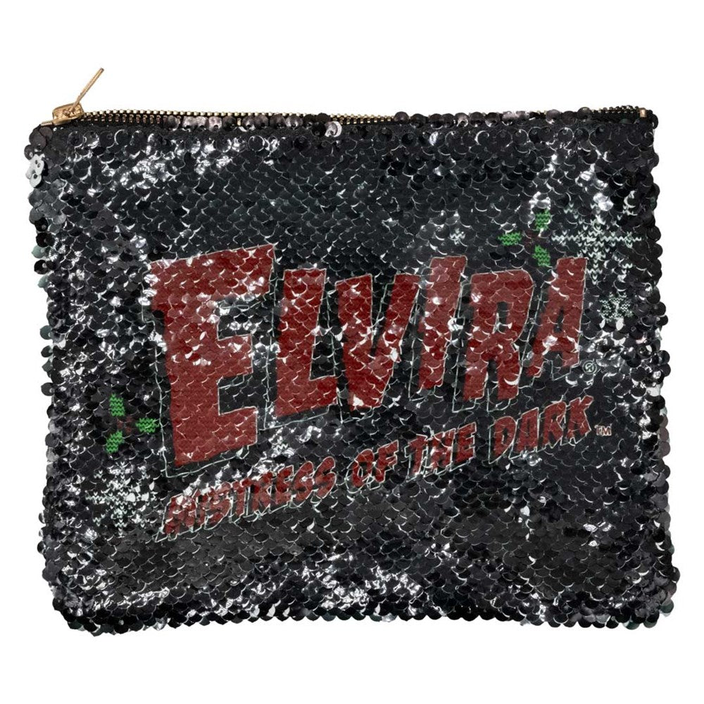 Elvira Wink Xmas Sweater Black Sequin Make Up Case