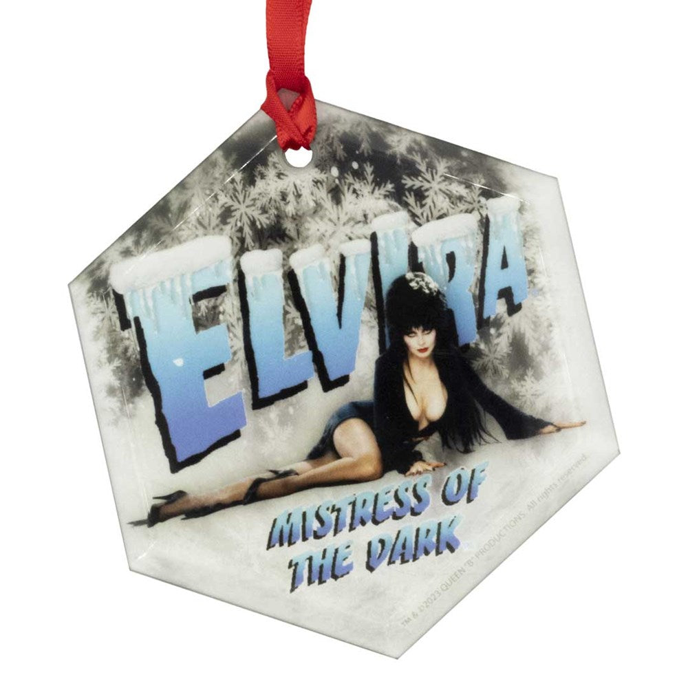 Elvira In Snow Hex Glass Ornament