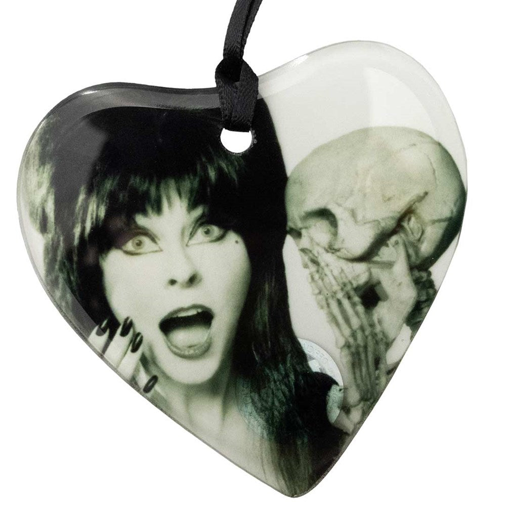 Elvira Skeleton Glass Heart Ornament