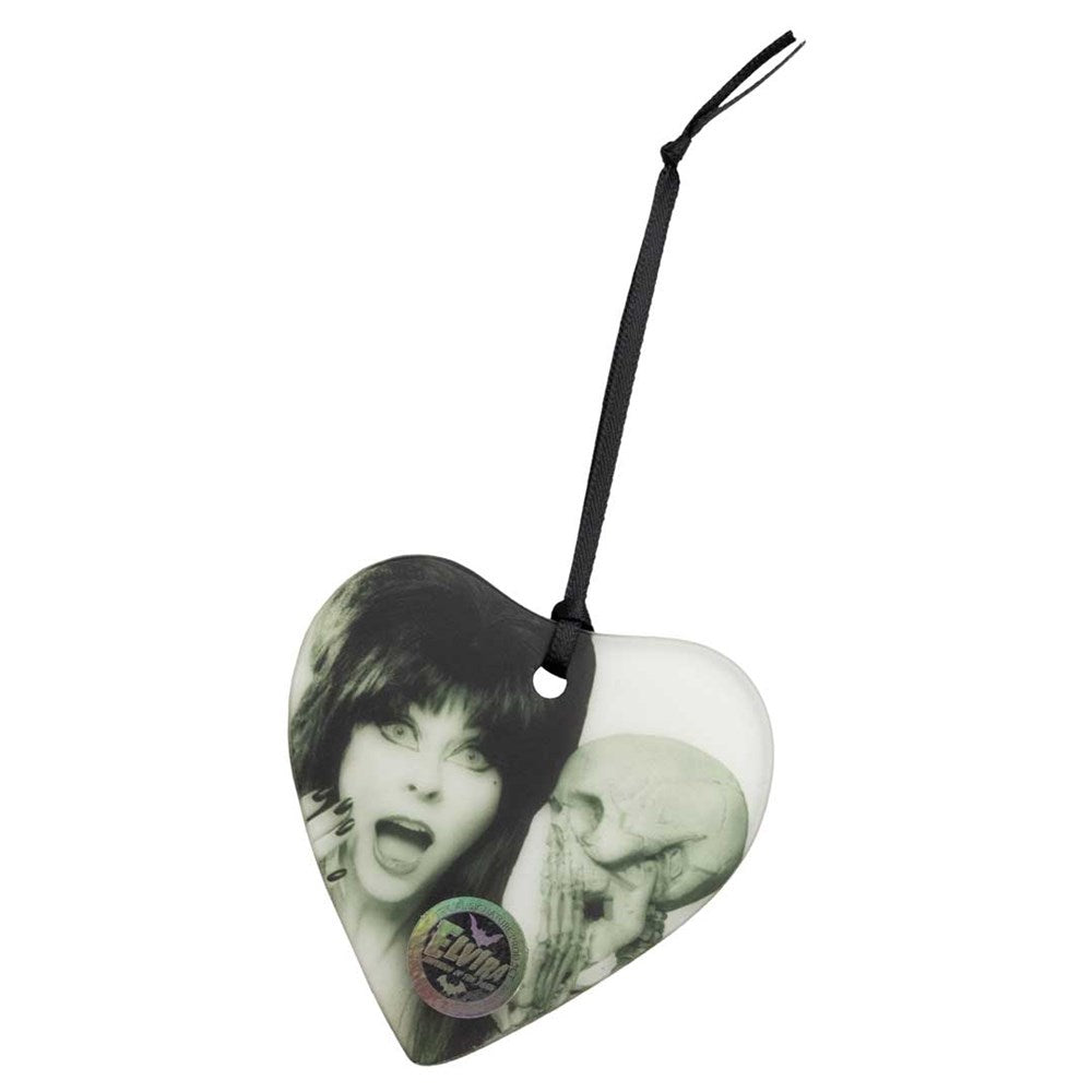 Elvira Skeleton Glass Heart Ornament