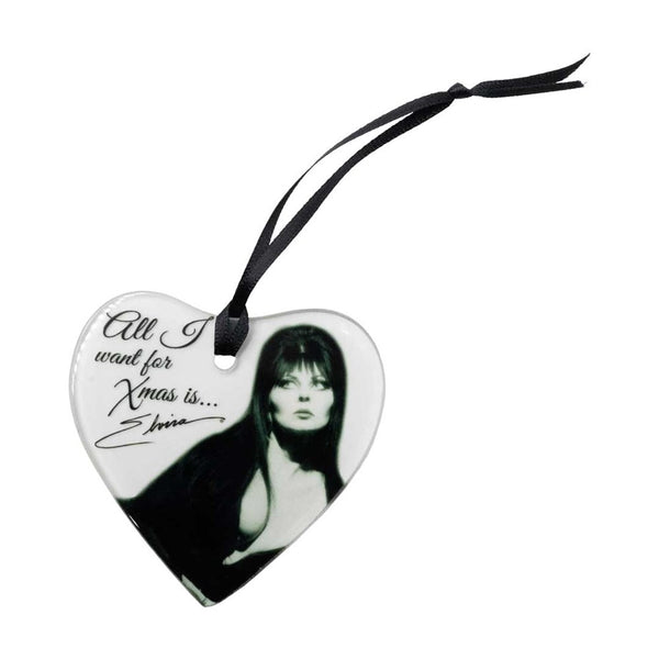 Elvira All I Want Xmas Elvira Glass Heart Ornament