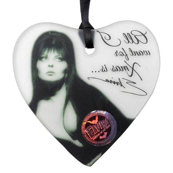Elvira All I Want Xmas Elvira Glass Heart Ornament