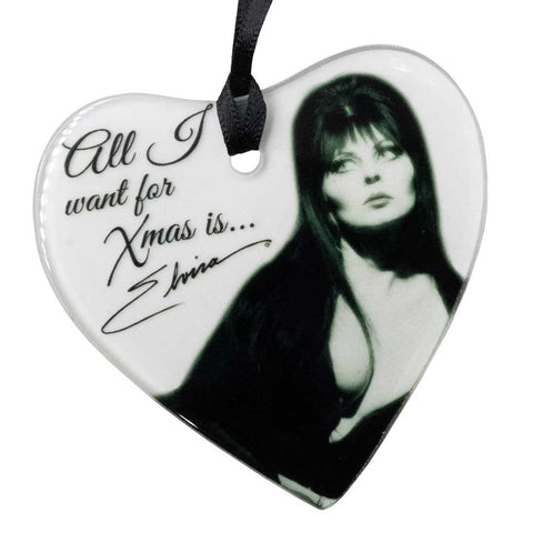 Elvira All I Want Xmas Elvira Glass Heart Ornament
