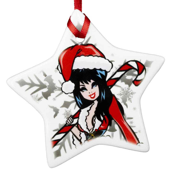 Elvira Viva Candy Cane Ceramic Star Ornament