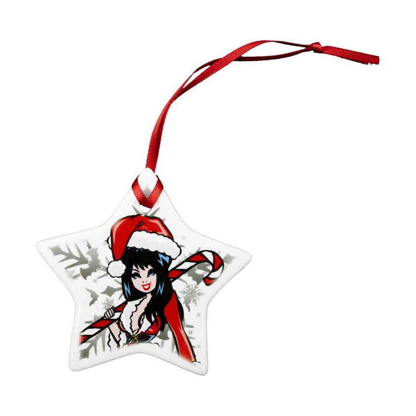 Elvira Viva Candy Cane Ceramic Star Ornament