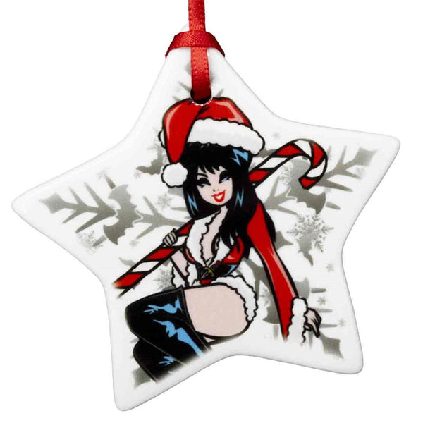 Elvira Viva Candy Cane Ceramic Star Ornament