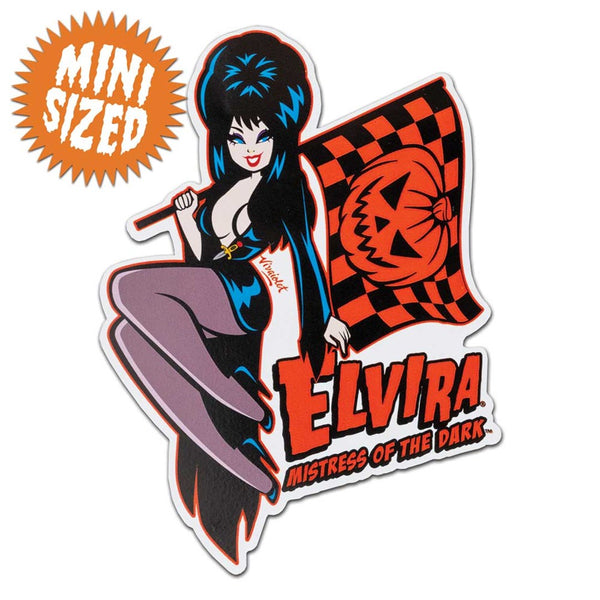 Elvira Halloween Racer Flag Mini Sticker