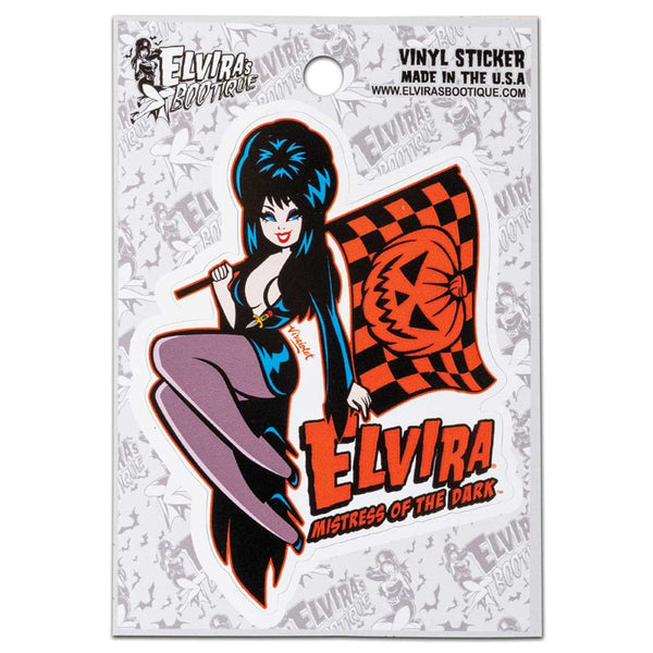 Elvira Halloween Racer Flag Mini Sticker