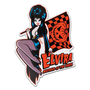 Elvira Halloween Racer Flag Mini Sticker