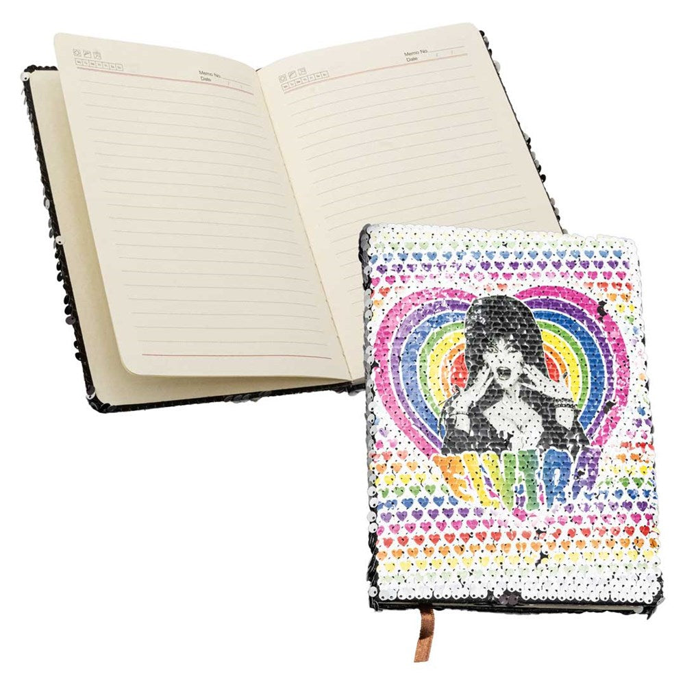 Elvira Rainbow Hypno Heart Flip Sequin Notebook