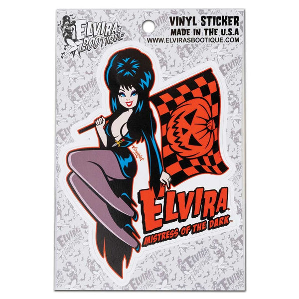 Elvira Halloween Racer Flag Sticker