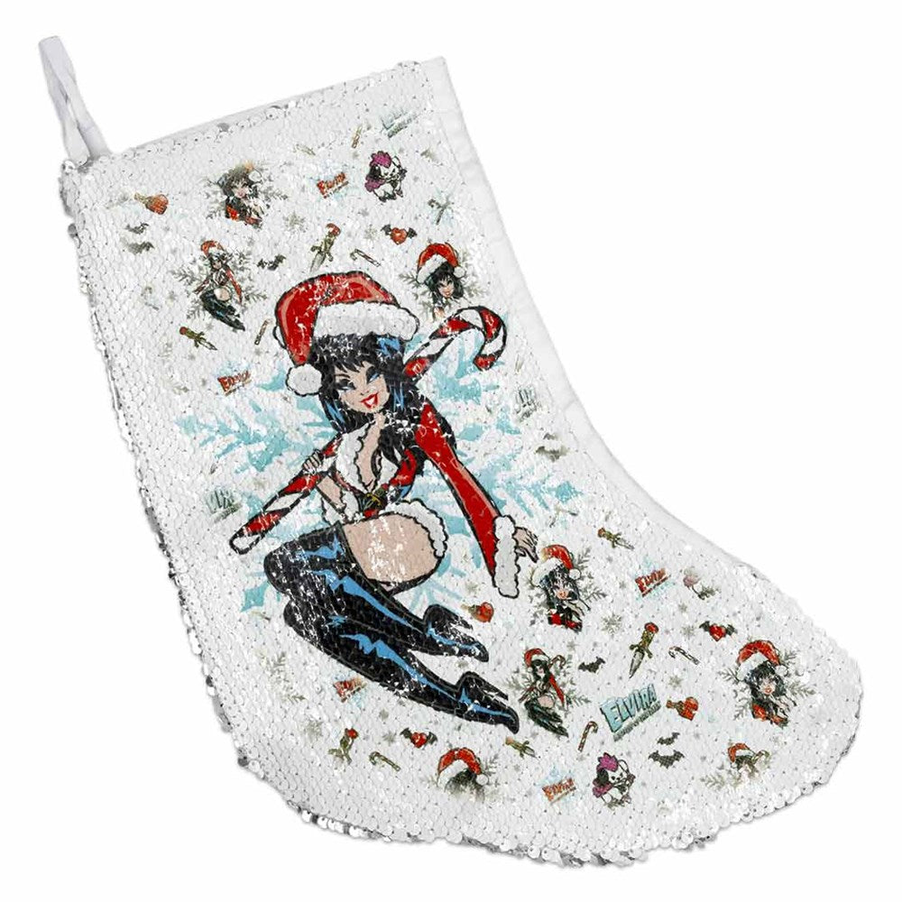 Elvira Viva Candy Cane Sequin Xmas Stocking