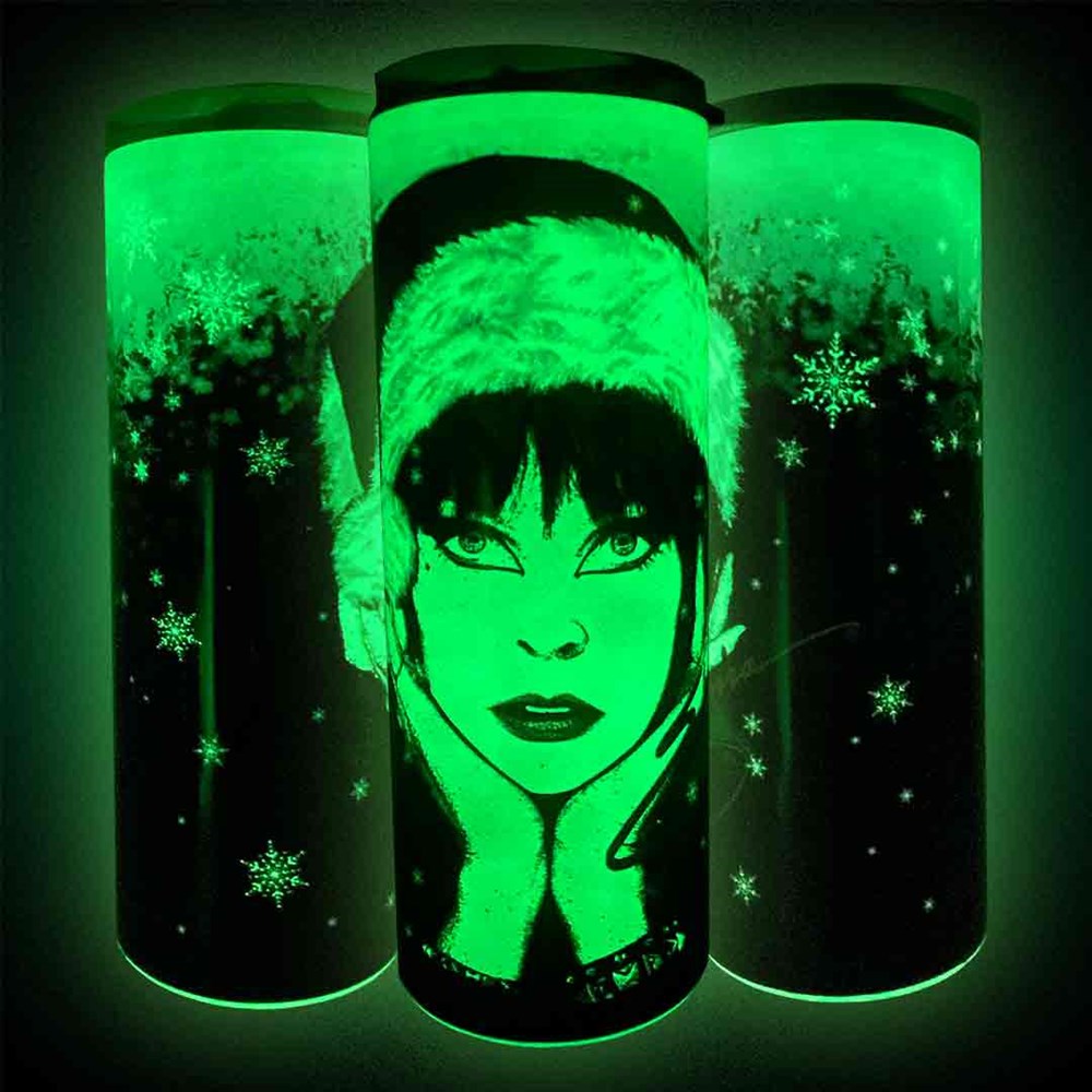 Elvira Santa Face Signature GLOW Skinny Tumbler