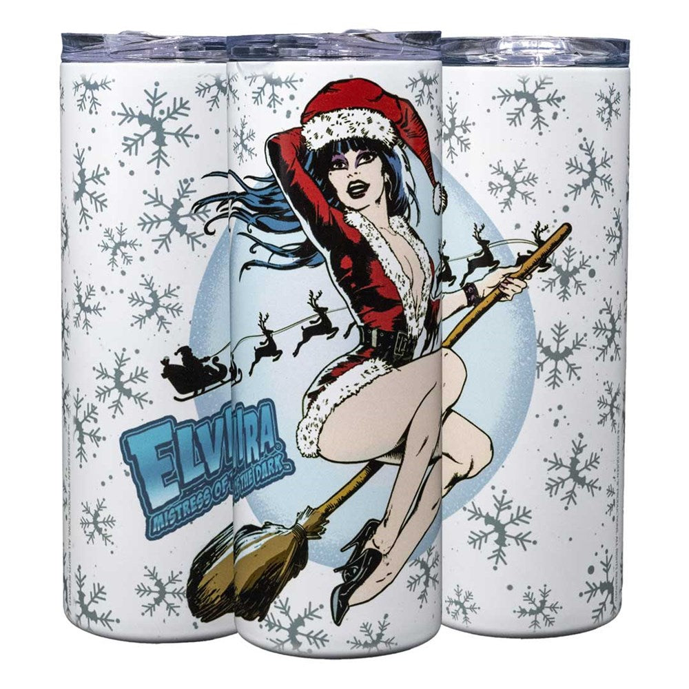 Elvira Xmas Comic Witch GLOW Skinny Tumbler