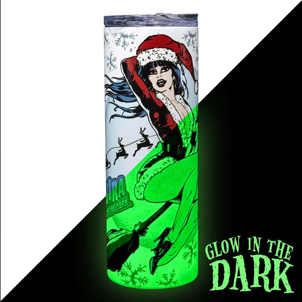 Elvira Xmas Comic Witch GLOW Skinny Tumbler
