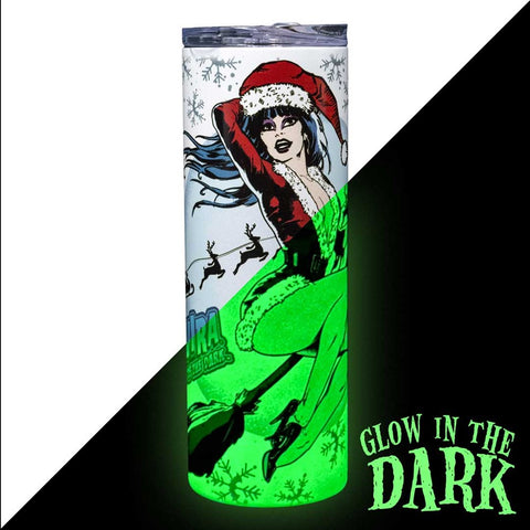 Elvira Xmas Comic Witch GLOW Skinny Tumbler