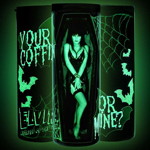 Elvira Your Coffin Or Mine GLOW Skinny Tumbler